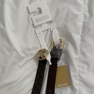 Michael Kors Men's Brown Logo Belt with Gold MK Buckle